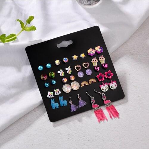 Mixed Styles Colorful Rainbow Unicorn Star Pearls 20PRS/SET Cute Stud Earrings for Girls Women Birthday Party Earrings Gifts