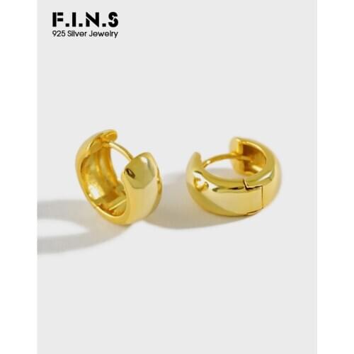 F.I.N.S Korean Minimalist 100% 925 Sterling Silver Earrings Hoops INS Glossy Round Wide Small Ear Buckle 925 Earrings Jewelry
