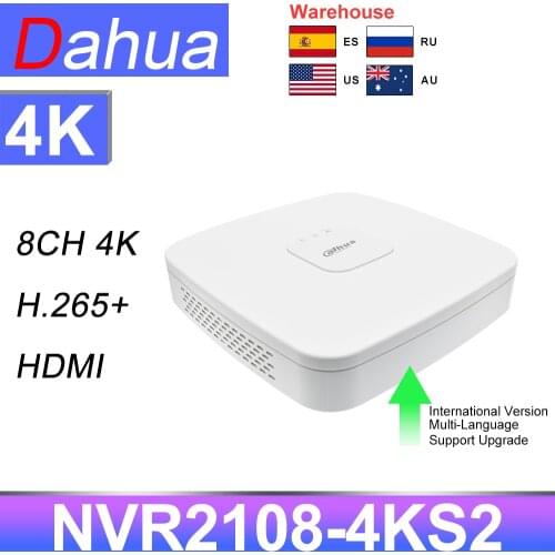 Dahua Original NVR NVR2108-4KS2 8CH 8MP 4K Network Video Recorder 80Mbps Bandwidth H.265 H.264 IP Camera CCTV System Security