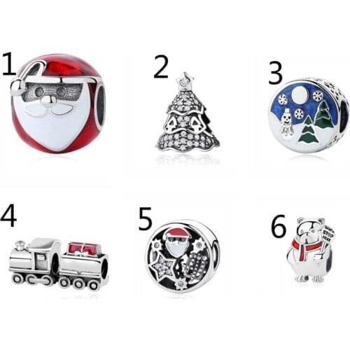 Original 100% 925 Sterling Silver Bead Charm Christmas Train House Tree Santa Charms Fit Pan Bracelets Women Diy Jewelry