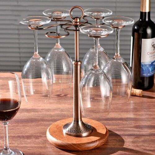 Creative Hang 6 Cups European Retro Cup Holder Metal Wooden Wine Glass Shelf Wine Cabinet Decorative Wine Bar Rack