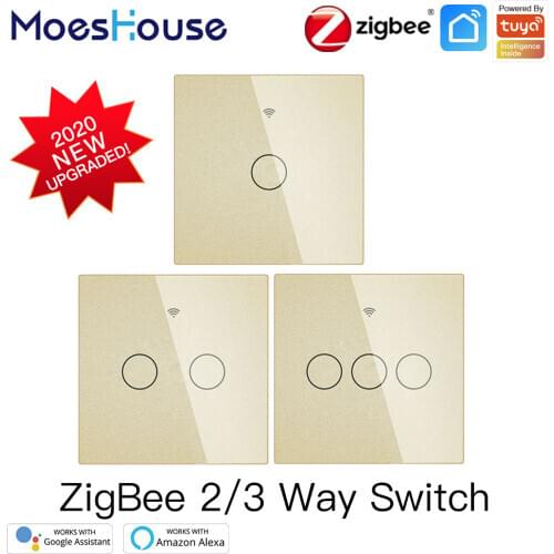 ZigBee Wall Touch Smart Light Switch With Neutral/No Neutral ,No Capacitor Smart Life/Tuya Works with Alexa,Google Hub Required
