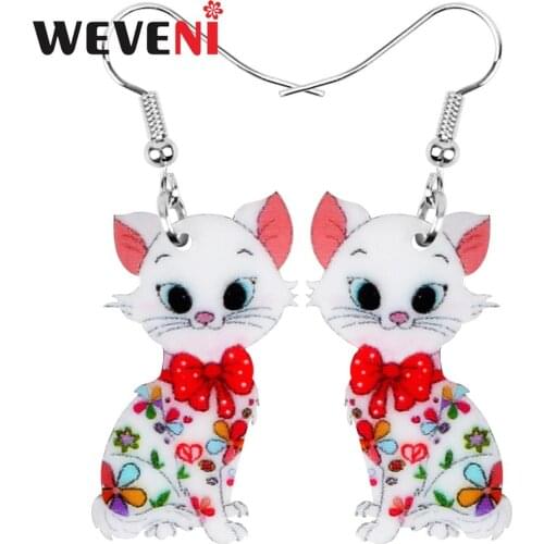 WEVENI Acrylic Anime Floral Cat Kitten Earrings Dangle Drop Animal Jewelry Accessory For Girls Women Girls Teens Kids Charm Gift