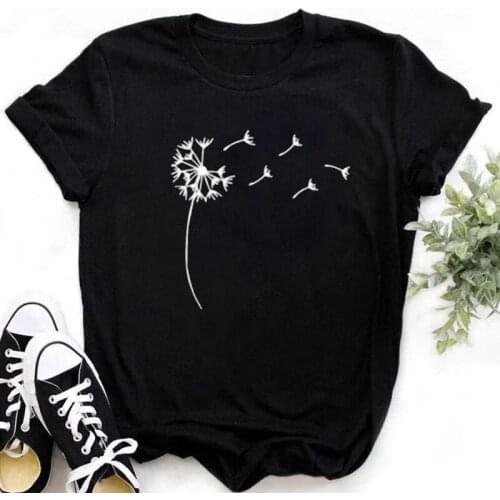 Women t shirt Cartoon white Plant Print New Trend Cute Style Fashion Summer Lady Tee Graphic T Top Female black Tshirts Clothes