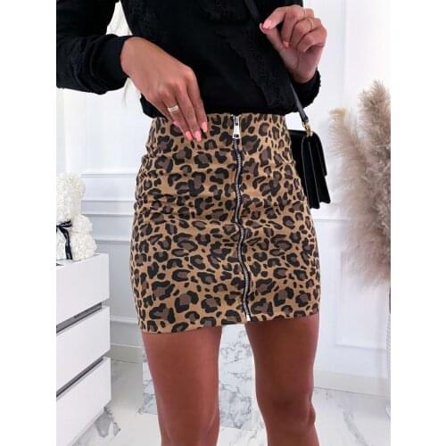 Women Leopard Zipper Skirt A-line Ladies Fashion Skirt for Party, Travel, Shopping, Club Wear
