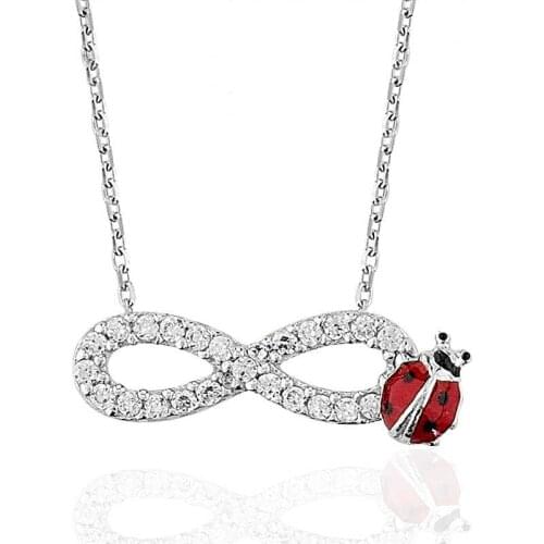 Real Silver 925 Jewelry Silver Infinity Ladybug Lady Necklace