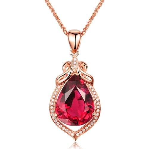 BLACK ANGEL 2020 New 18K Gold Luxury Water Drop Pear Shaped Ruby Gemstone Pendant Necklace For Women 925 Silver Wedding Jewelry