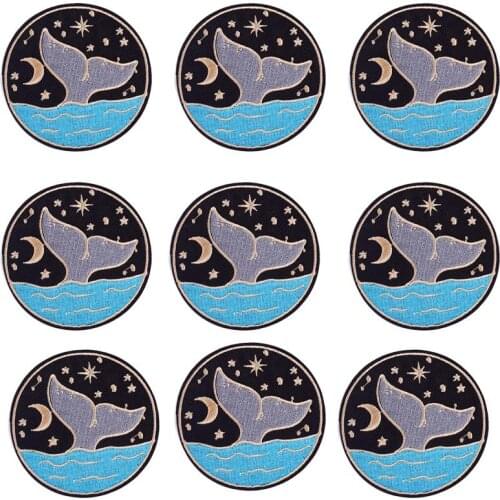 10Pcs/Set Whale Patches For Clothing Moon Embroidered Patch Iron On Patches On Clothes Stripes For Jacket Appliques Stickers