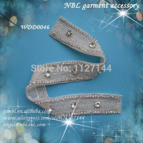 10 YARDS) Bridal beaded rhinestone applique trim for wedding dress sash iron on WDD0046