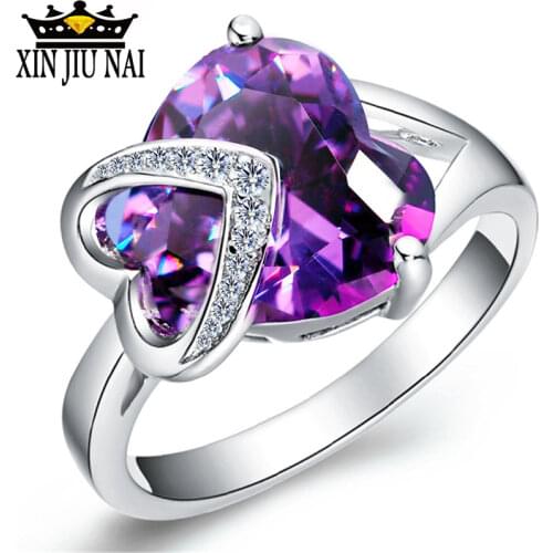 2Color Fashion Vintage Large Sizes Heart Purple/blue Crystal Rings For Women Girl Dresses Ring Female Party For Lover/girlfriend