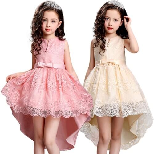 2021 Sale Real Kids Girls Elegant Wedding Flower Girl Dress Princess Party Pageant Formal Long Sleeveless Lace Tulle 2-14 Y