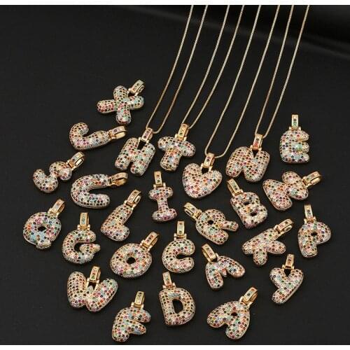 26 PCS A-Z Letter Necklace Women Men Jewelry Vintage Top Shining Colored Cubic Zirconia Pendants Necklaces kpop Hip Hop Z364
