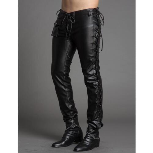 29-37 ! Mens Clothing Adjust Personality Leather Pants Slim Genuine Leather Pants Cowhide Plus Size Trousers Singer Costumes