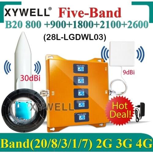 Five-Band Cellphone Cellular Booster B20 800 900 1800 2100 2600Mhz 4G Cellular Amplifier GSM Repeater 2G3G4G Signal Booster LTE
