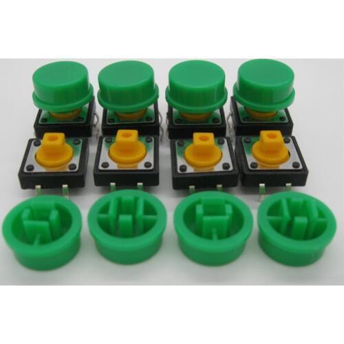 60PCS B3F-4055 Tactile Touch Push Button Switch Momentary 12*12*7.3MM tact Micro switch button +60PCS green colors Tact Cap