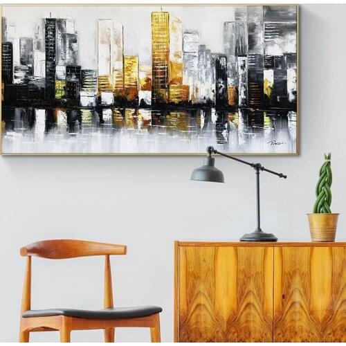 Handmade Abstract Oil Painting Wall Art Colorful Building Landscape Minimalist Modern On Canvas Decorative For Living Room