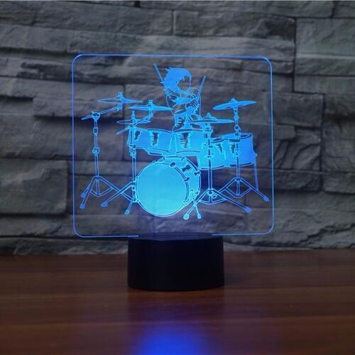 Drum Set 3D LED Lamp Rock and roll 3D Night Light 7 Color Changing Touch Table Lamps Acrylic Musical Instruments Desk Lamp