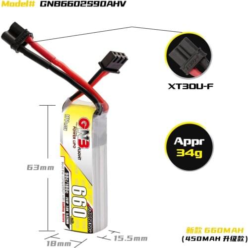 GAONENG GNB 660mAh 2S-7.6V 3S-11.4V 4S-15.2V 6S-22.8V 90C/180C HV Lipo Battery XT30 Plug for FPV Racing Drone RC Culvert Machine