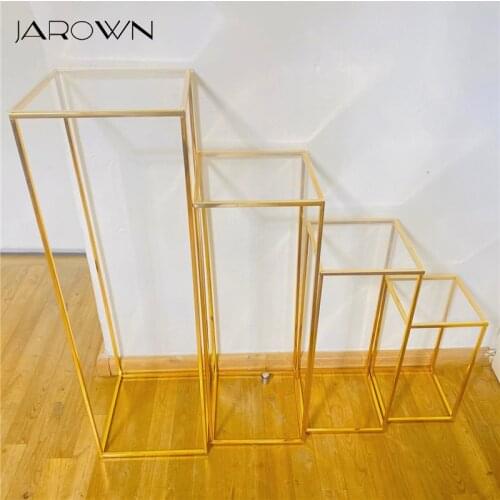 JAROWN Electroplating Flower Stand Wedding Decor Rectangular Backdrop Stand Metal Geometric Flower Frame Decoration Acrylic Top