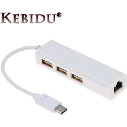 Kebidu 3 Ports USB HUB 3.0 Type C To Ethernet LAN RJ45 Network Card Adapter for Macbook ThinkPad Samsung Laptop USB-C Type-c