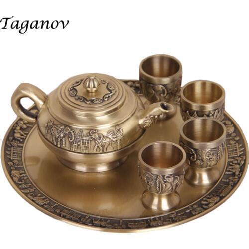 Chinese 6pcs teaware sets Tea Trays Teapots 4 teacups japanese teapot glass tea pot tray kung fu peony tea pu'er business gifts