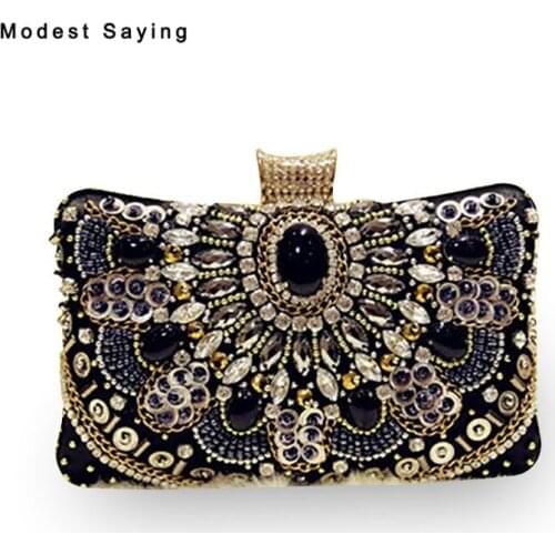 Luxury Square Crystal Beaded Wedding Party Handbags 2018 Women Black Satin Clutch Bags Prom Evening Purse Wedding Accessories