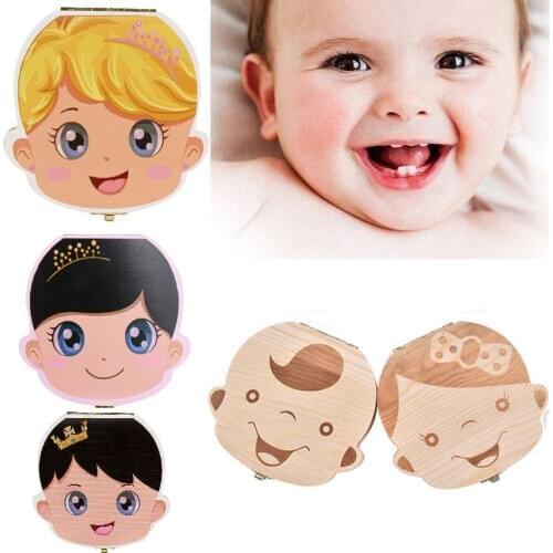 Tooth Box Storage Portugue German English Spanish French Italian Text Baby Boy Girl Wood Case Milk Teeth Collect TeethSave