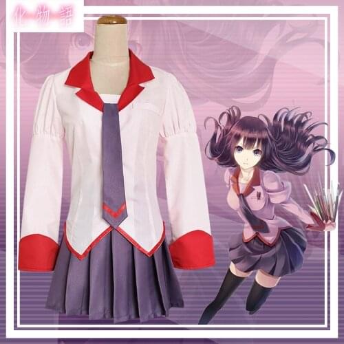 Monogatari Series Senjougahara Hanekawa Kanbaru School Uniform Cosplay Costume