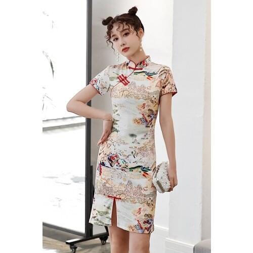 Summer Cheongsam Young Girl Modified Version Small Chinese Style Dress Slim Daily Short