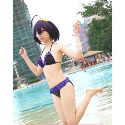 Love,chunibyo & Other Delusions! Heroine Takanashi Rikka Anime Bikini Purple Customized Cosplay Swimsuit
