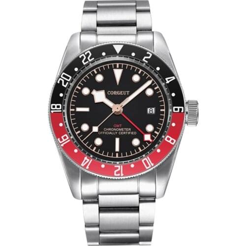 41MM Men GMT Watch 316L Steel Belt Sapphire Sterile Black And Red Bezel Mechanical Automatic Military Sport Calendar Clock