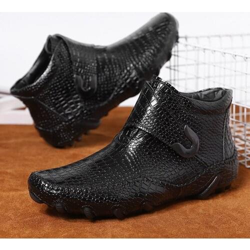 2021 Leather Men Shoes New Casual Men Loafers Waterproof Lightweight Handmade High Top Sneakers Boots Non Slip Boots