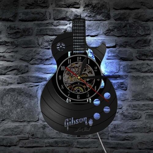 Acoustic Guitar Wall Clock Musical Vinyl Record Wall Clock LED Modern Design Rock N Roll Musical Gift relogio de parede relojes