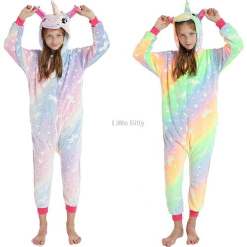 New Winter Warm Flannel Soft Kigurumi Pajamas Children Unicorn Pajamas Kids One Piece Hooded Jumpsuits Onesies for Adults