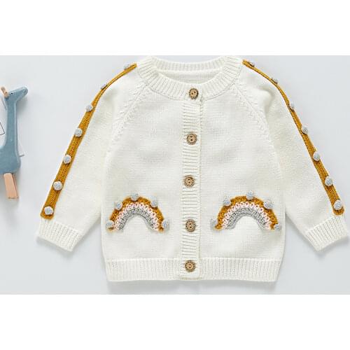 0-2 Years Baby Girl Sweater Cotton Long Sleeve Autumn Rainbow Embroidery Girl Knit Cardigan Clothes for Babies Toddler Clothing