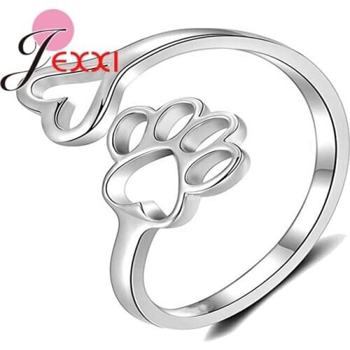 Silver Rose Gold Hollow Heart Shape Dog Claw Open Ring Golden Creative Design Birthday Jewelry Gifts For Women Girl