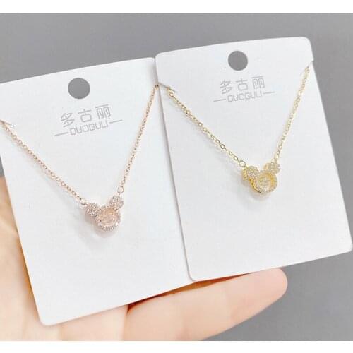 Necklace Womens Korean-Style Light Luxury Elegant Diamond-Embedded Smart Cartoon Little Mouse Clavicle Chain Pendant Ornament