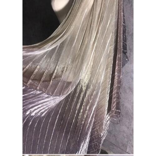 Champagne gold enamel pleated mesh fabric folds dress color discoloration designer fabric