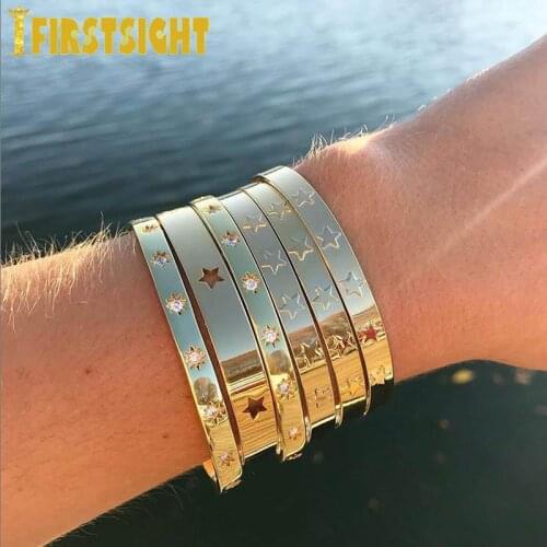 Adjust Open Bracelets & Bangles Pave Hexagrams Bezel Zircons Cuff Bangles For Women Female Fashion Bracelet Jewelry 56-56mm New