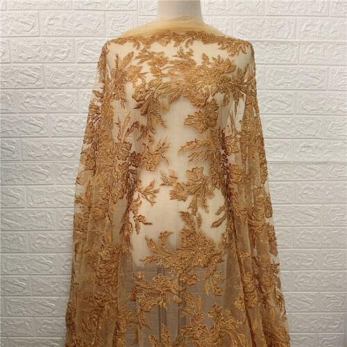 Luxury Evening Party Wedding Bridal Gown Dress GOLD Bead Tulle Embroidery Lacef Fabric 51" 1 Yard
