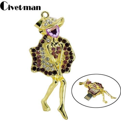 Crystal Marilyn Monroe Necklace USB Flash Drive 4GB 8GB 16GB 32GB 64GB USB 2.0 Flash Drive 128GB Pen Drive Memory Stick Disk