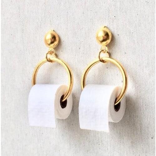 1 Pair Funny Toilet Paper Womens Fashion Earrings 2020 Jewelry Pendant PU Leather Stainless Steel Pending Girls Earrings