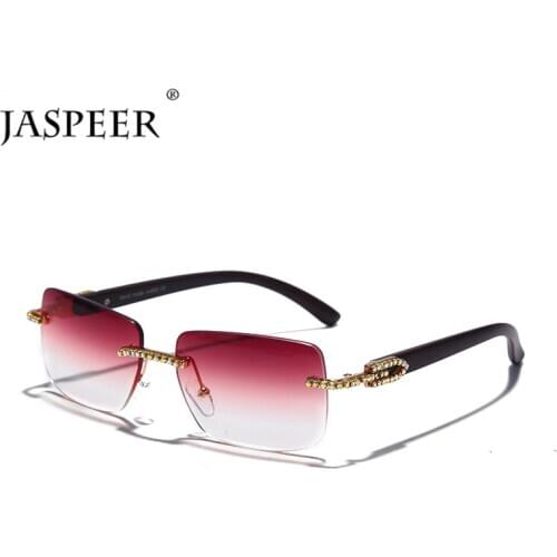 JASPEER Vintage Diamond Rectangle Sunglasses Women Luxury Rhinestone Rimless Sun Glasses Men Gradient Frameless Ladies UV400