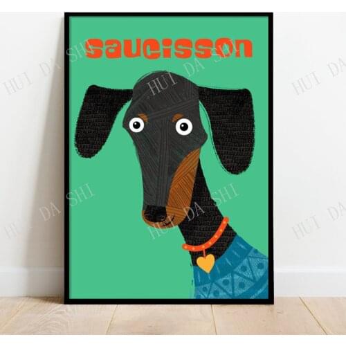 Sausage Dog in a jumper aqua, retro midcentury 1960s Illustration print/poster animals scandi - animal print - dachsund art