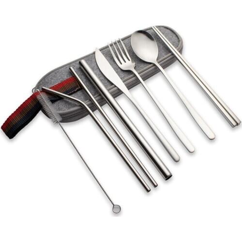 New Stainless Steel Portable Tableware 304 Stainless Steel Straw Titanium Plated Cutlery Chopsticks Set CST