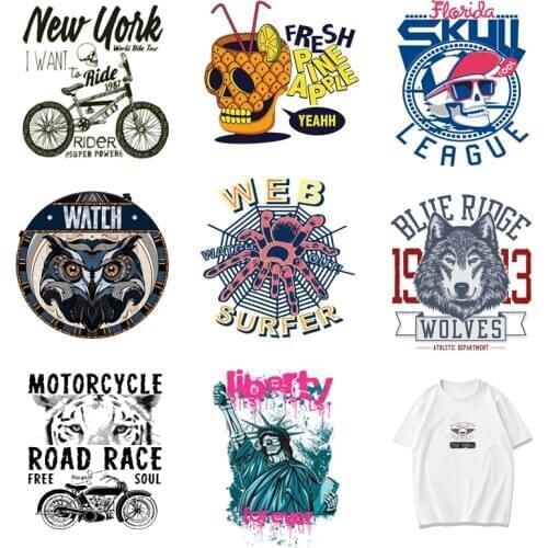 Iron-on Transfers for Clothing Punk Patches Clorhing Stickers Stripe Rock T-Shirt Diy Skull Patch Fusible Vinyle Thermocollant A