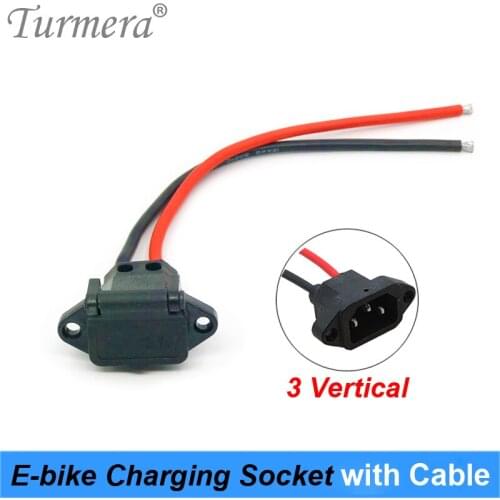 Turmera E-bike Battery Connector Plug Universal Three Vertical Charging Socket with 12AWG Cable for 36V 48V Electric Vehicle J31