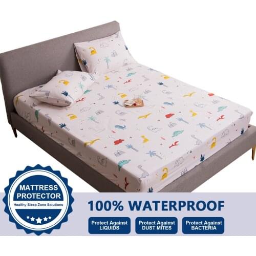 Waterproof Mattress Protector Geometric Printed Bed Fitted Sheet With All-around Elastic Rubber Band