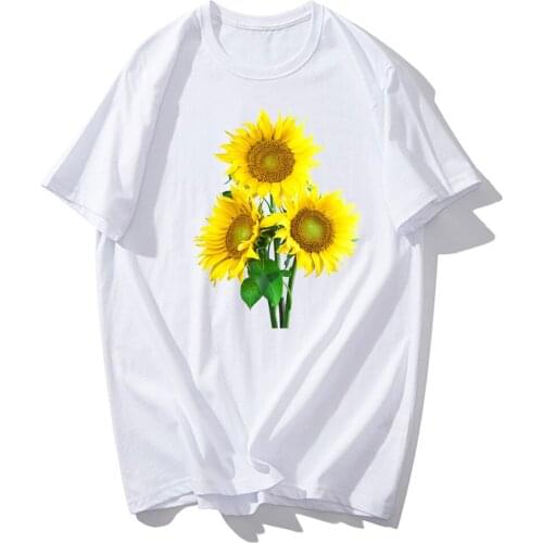 2020 Summer Womens T-Shirt Short Sleeve T-Shirt Sunflower Print Fashion Casual O-Neck Tops T-shirt Plus Size 3XL Aesthetic