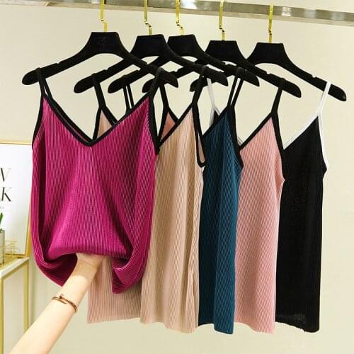 Womens Casual Summer Crop Top V Neck Summer Tops for Women 2021 Ice Silk Tank Tops Womens Clothing Camisole